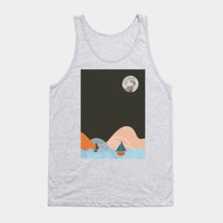 Moon Artwork With mountains. Boho art of moon at night and terracotta mountains. Tank Top